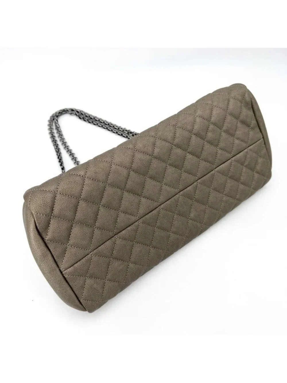 Chanel Quilted Mademoiselle Bowling Bag Metallic Leather Brown Silver
